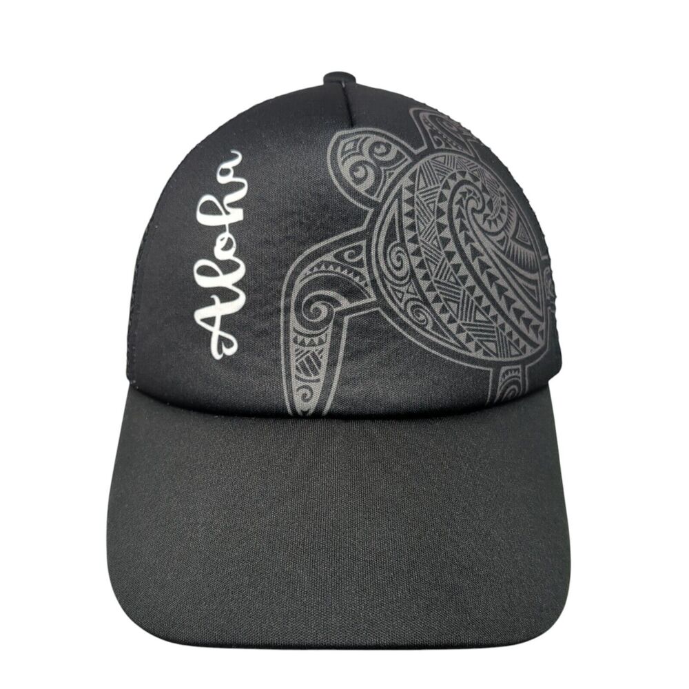 Aloha Sea Turtle Snapback Trucker Hat Black One Size Mesh Back Solid